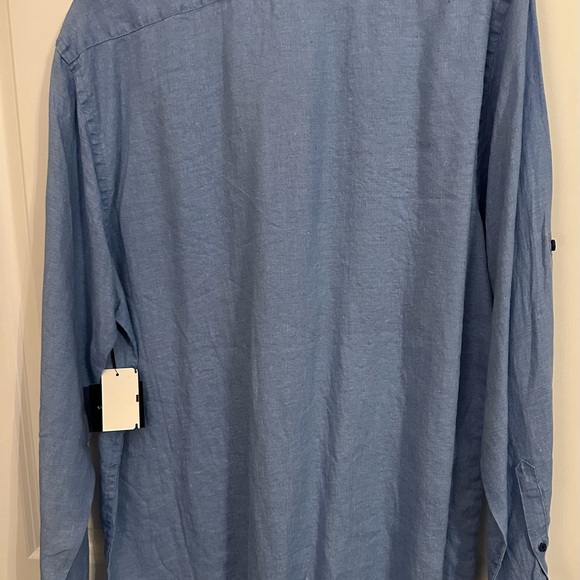 NWT Saks Fifth Avenue Light Blue Linen Button Down Shirt Size XL - Picture 2 of 10